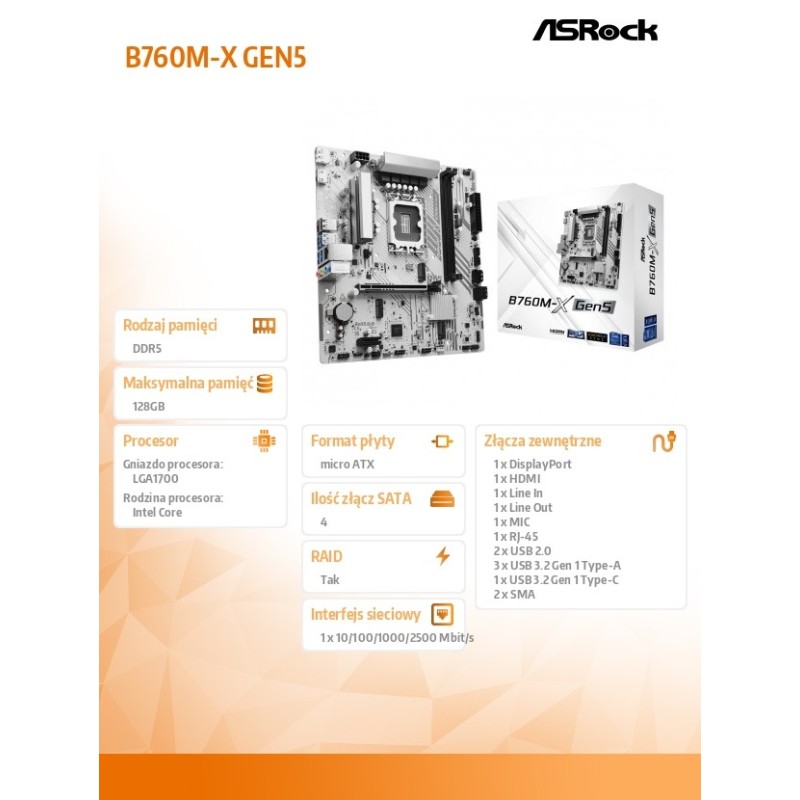 ASRock Płyta główna B760M-X GEN5 s1700 2DDR5 DP/HDMI mATX | PartsPC.pl