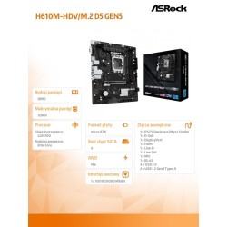ASRock Płyta główna H610M-HDV/M.2 D5 GEN5 s1700 2DDR5 ... | PartsPC.pl