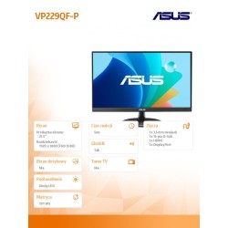 Asus Monitor 21.5 cala VP229QF-P IPS FHD DP HDMI 100Hz | PartsPC.pl