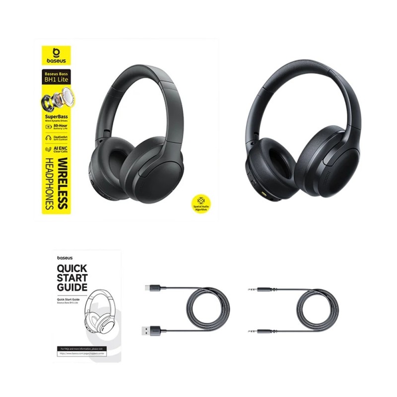 Słuchawki nauszne bluetooth 6.0 BASS BH1 LITE czarne | PartsPC.pl