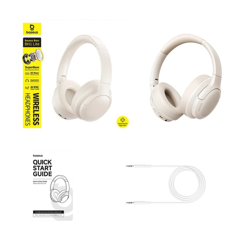 Słuchawki nauszne bluetooth 6.0 BASS LITE beżowe | PartsPC.pl