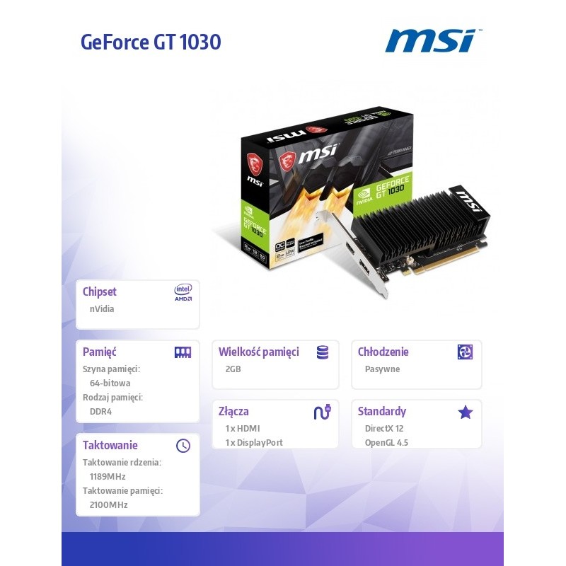 Karta graficzna GeForce GT 1030 OC 2GB DDR4 64BIT HDMI/DP | PartsPC.pl