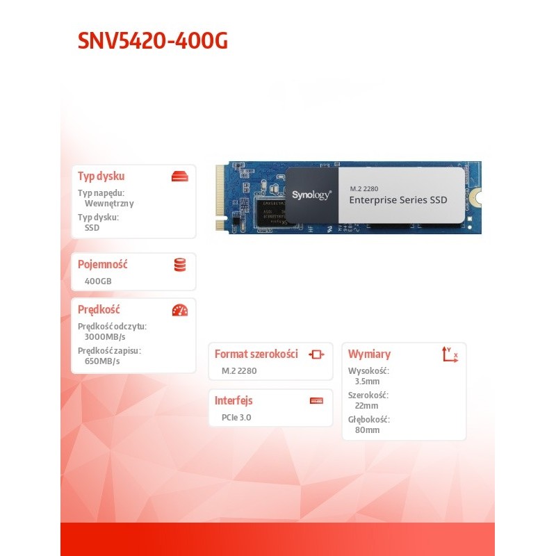 Synology Dysk SSD SNV5420-400G 400GB M2 NVMe 2280 PLP | PartsPC.pl