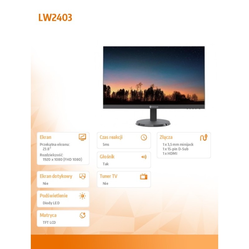 AG NEOVO Monitor 23.8 cala LW-2403 IPS 100Hz HDMI VGA Głośni… | PartsPC.pl