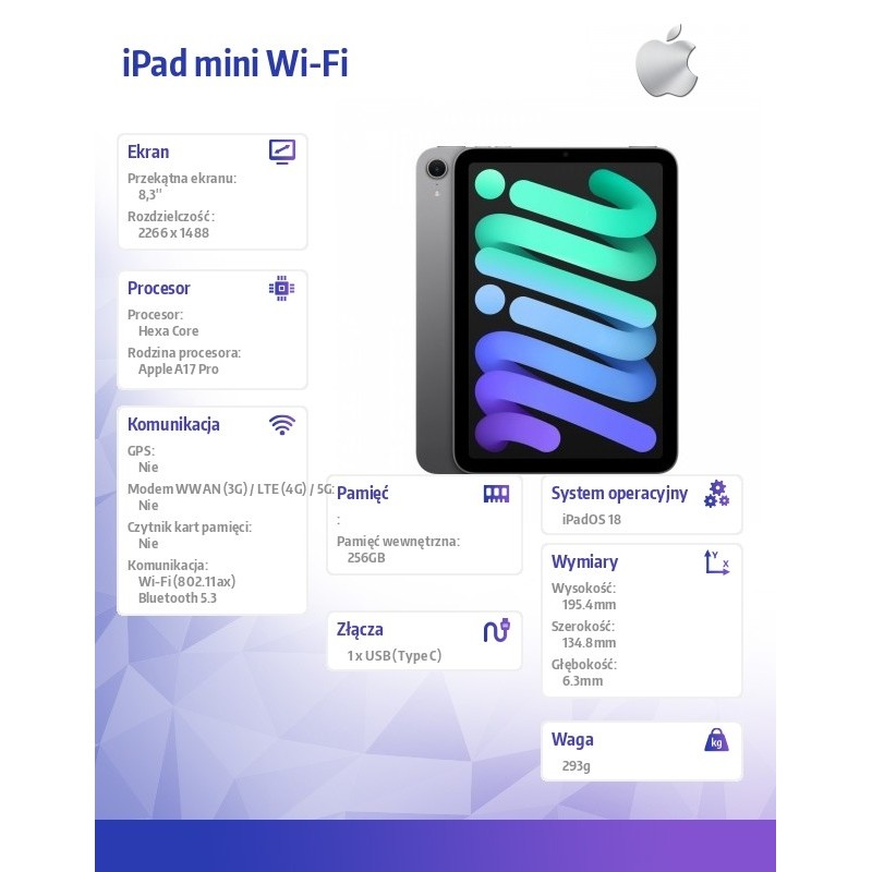 Apple iPad mini Wi-Fi 256GB Gwiezdna szarość | PartsPC.pl