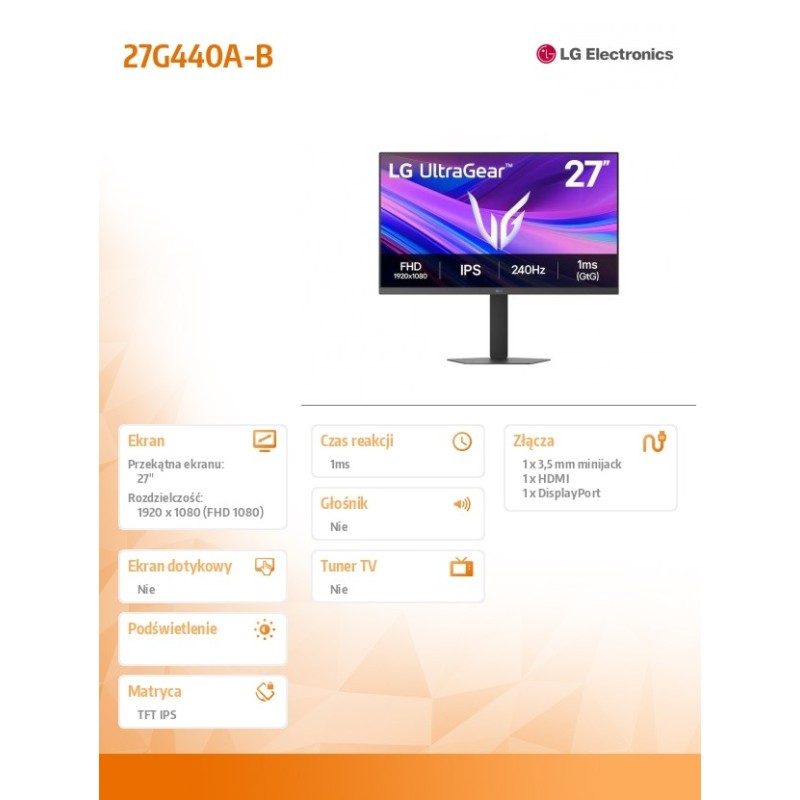 LG Electronics Monitor 27G440A-B 27 cali Ultra Gear FHD 240H… | PartsPC.pl