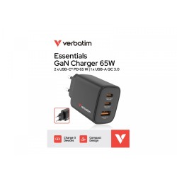 Ładowarka ścienna Verbatim Essentials GaN 65W USB-A 2xUSB-C … | PartsPC.pl