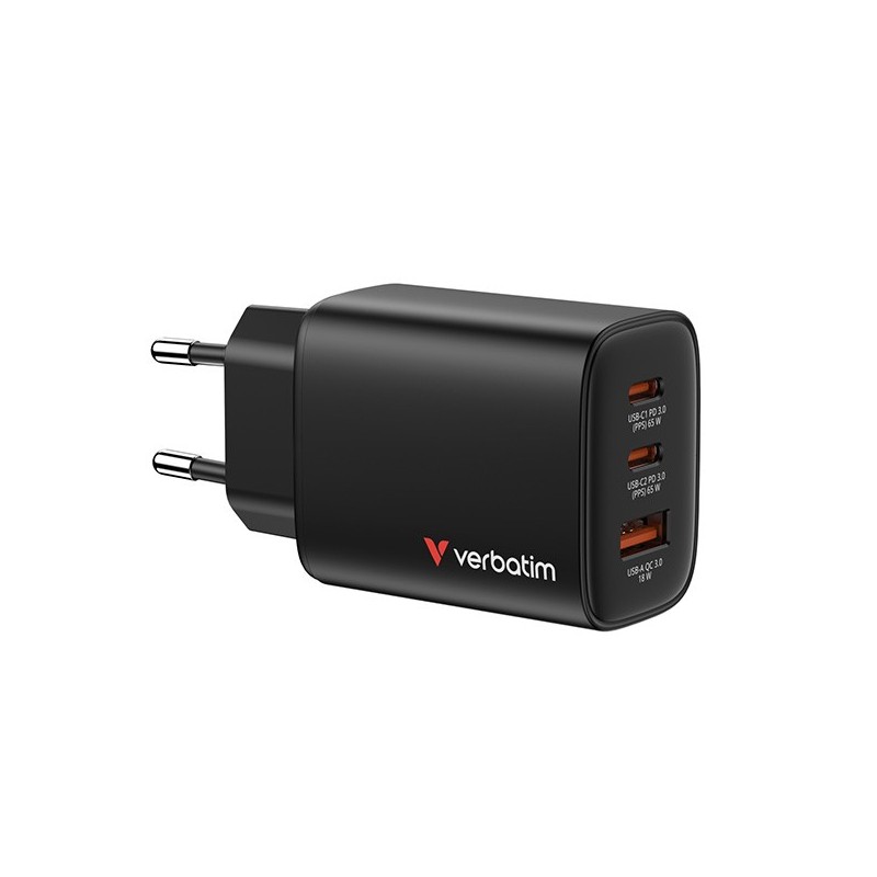 Ładowarka ścienna Verbatim Essentials GaN 65W USB-A 2xUSB-C … | PartsPC.pl