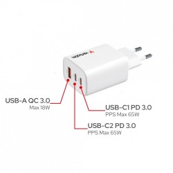 Ładowarka ścienna Verbatim Essentials GaN 65W USB-A 2xUSB-C … | PartsPC.pl