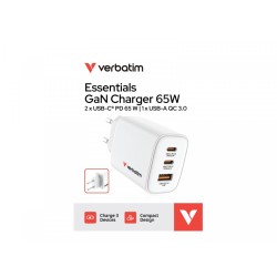 Ładowarka ścienna Verbatim Essentials GaN 65W USB-A 2xUSB-C … | PartsPC.pl