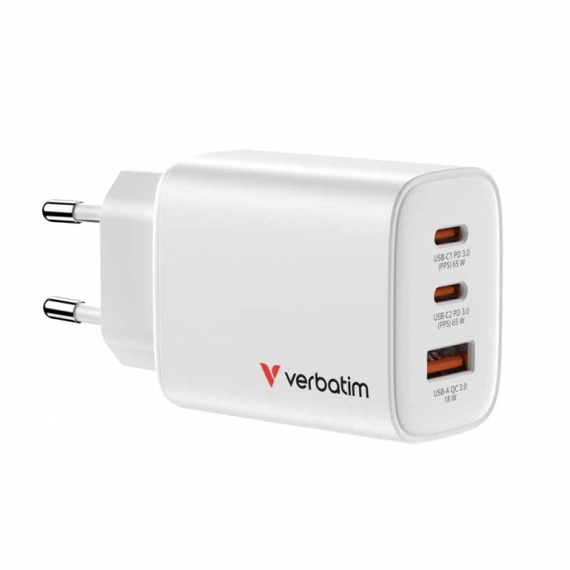 Ładowarka ścienna Verbatim Essentials GaN 65W USB-A 2xUSB-C … | PartsPC.pl