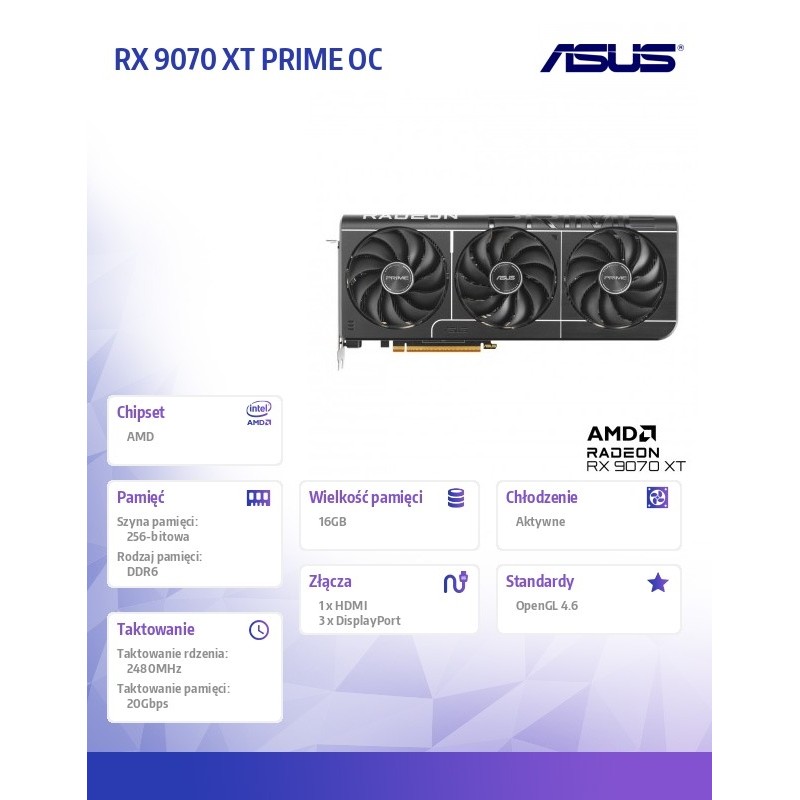 Karta VGA Asus Prime Radeon RX 9070 XT OC 16GB GDDR6 256bit … | PartsPC.pl