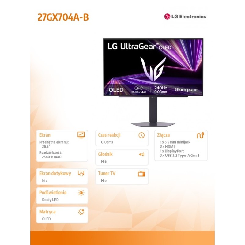 LG Electronics Monitor gamingowy 27 cali 27GX704A-B | PartsPC.pl