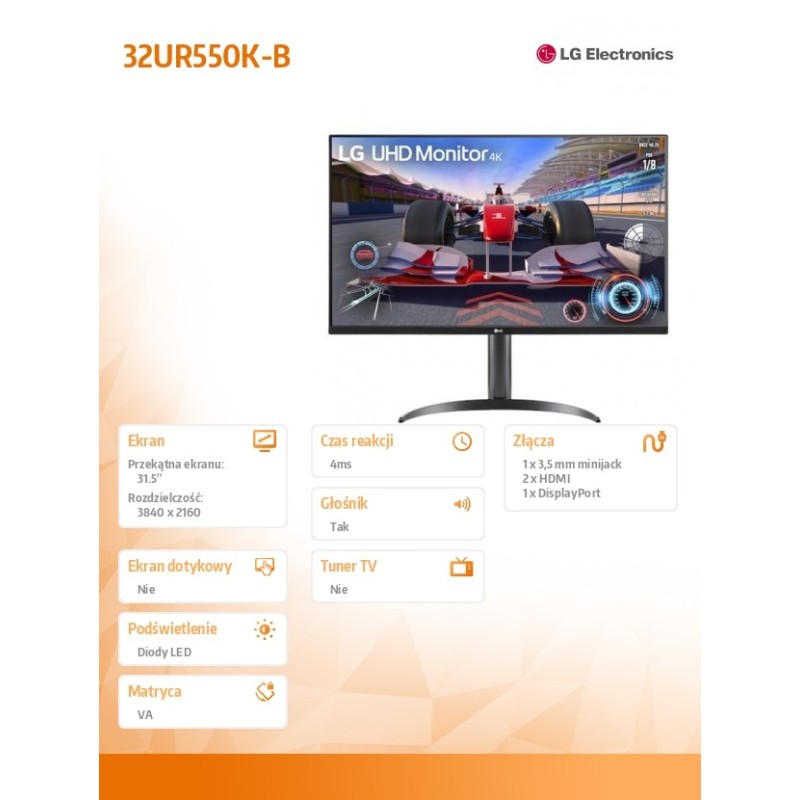 LG Electronics Monitor 32 cale 32UR550K-B | PartsPC.pl