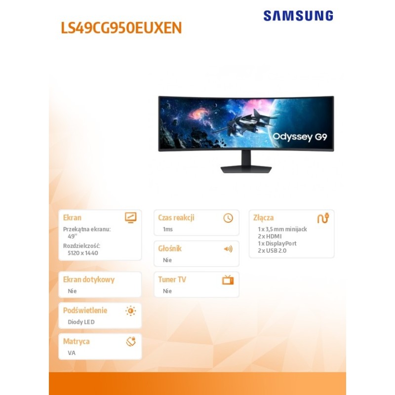 Samsung Monitor 49 cali Odysey G9 G95C VA 5120x1440 DQHD 32:… | PartsPC.pl