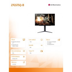 Monitor LG 27" UltraGear 27GS75Q-B IPS QHD 200Hz 2xHDMI DP… | PartsPC.pl