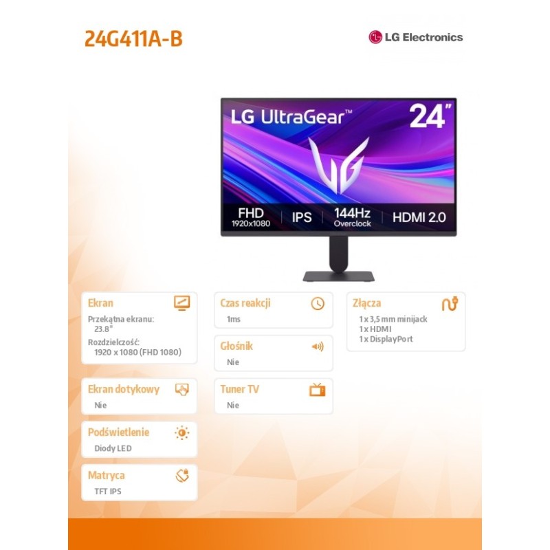 Monitor LG 23,8" UltraGear 24G411A-B IPS FHD 144Hz HDMI DP… | PartsPC.pl