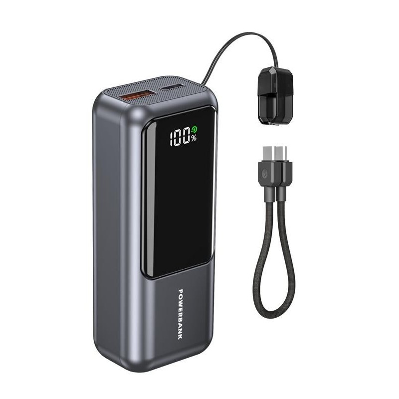 PowerBank LCD 10000mAh QC3.0 20W szary | PartsPC.pl