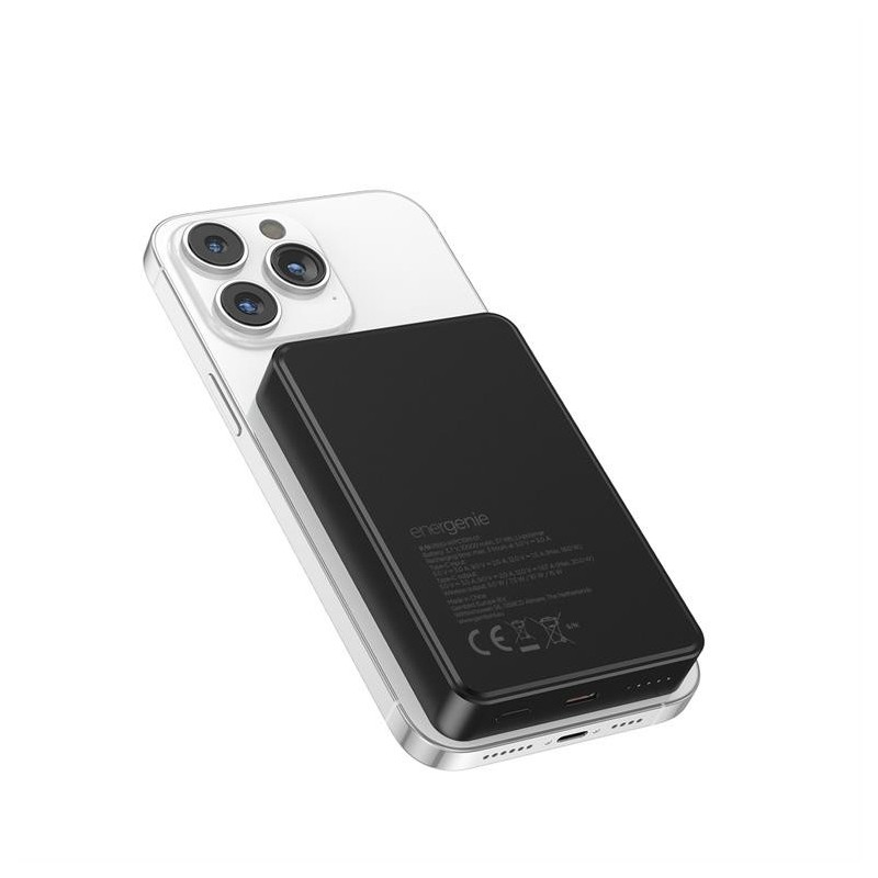 PowerBank 10000mAh 1xUSB-C PD 20W bezprzewodowy 15W czarny | PartsPC.pl