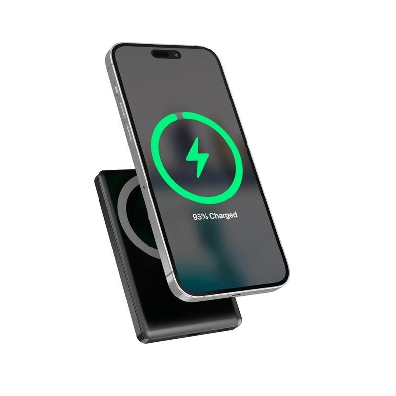 PowerBank 10000mAh LCD 1xUSB-C 20W bezprzewodowy 15W czarny | PartsPC.pl