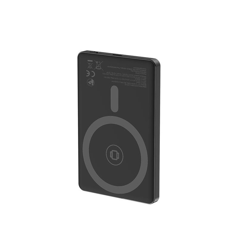 PowerBank bezprzewodowy, magnetyczny, LCD 5000mAh 15W czarny | PartsPC.pl