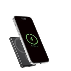 PowerBank bezprzewodowy, magnetyczny, LCD 5000mAh 15W czarny | PartsPC.pl