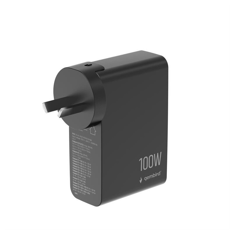 Ładowarka uniwersalna GaN 100W LCD 3xUSB-C 1xUSB-A czarna | PartsPC.pl
