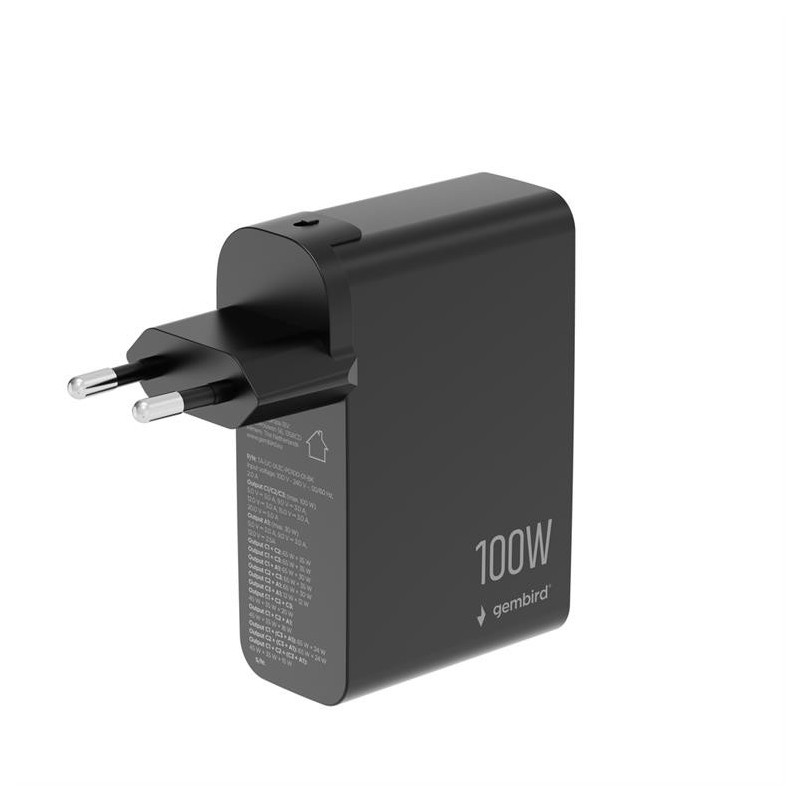 Ładowarka uniwersalna GaN 100W LCD 3xUSB-C 1xUSB-A czarna | PartsPC.pl