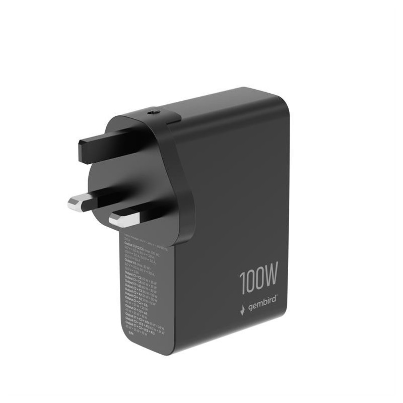Ładowarka uniwersalna GaN 100W LCD 3xUSB-C 1xUSB-A czarna | PartsPC.pl