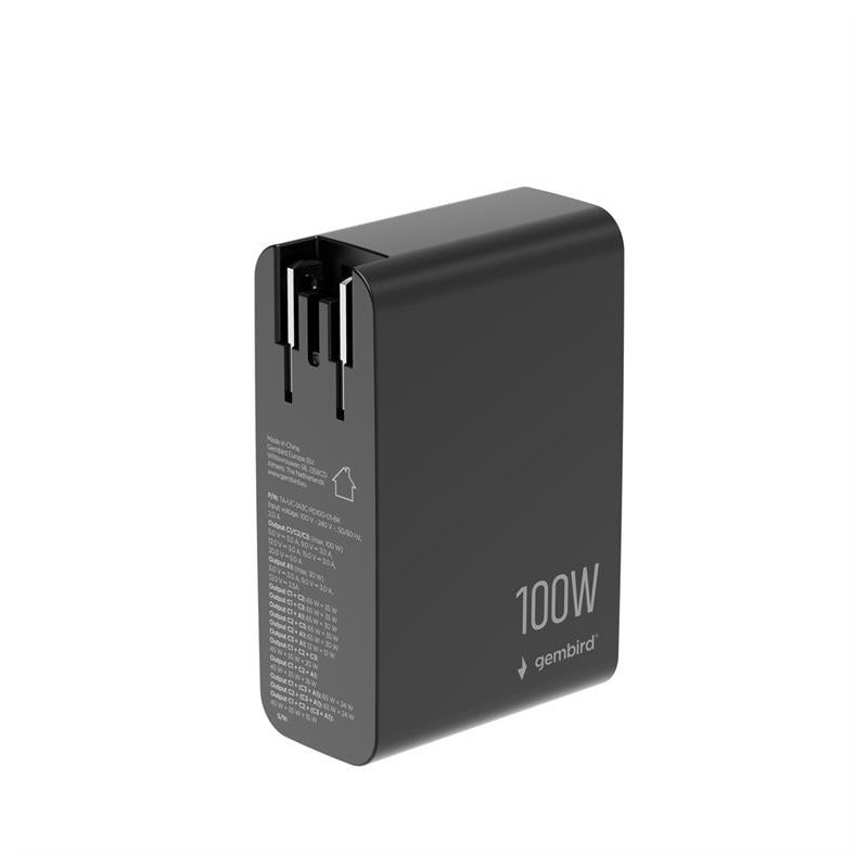 Ładowarka uniwersalna GaN 100W LCD 3xUSB-C 1xUSB-A czarna | PartsPC.pl