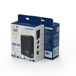 Ładowarka uniwersalna GaN 100W LCD 3xUSB-C 1xUSB-A czarna | PartsPC.pl