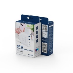 Ładowarka uniwersalna GaN 40W LCD 3xUSB-C 1xUSB-A biała | PartsPC.pl
