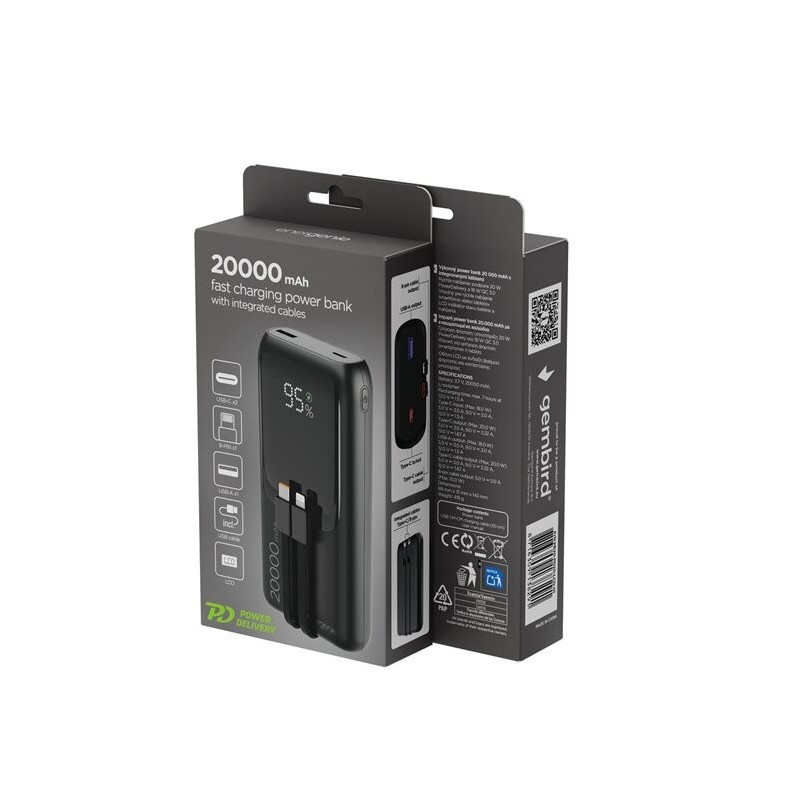 PowerBank 20000mAh ze zintegrowanymi kablami QC 3.0 LCD 20W … | PartsPC.pl