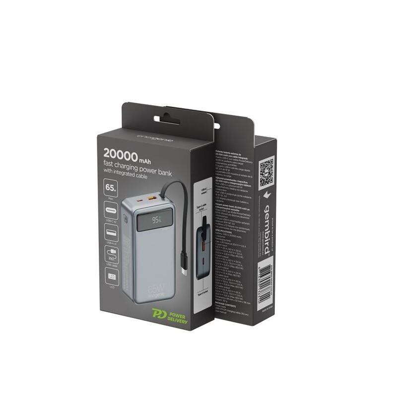 PowerBank 20000mAh zintegrowane kable QC3.0 18W PD 65W LCD c… | PartsPC.pl