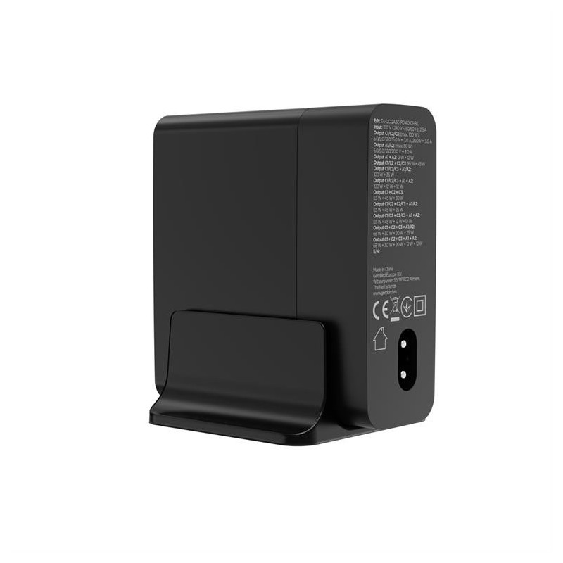 Ładowarka uniwersalna GaN 140W LCD 3xUSB-C 2xUSB-A czarna | PartsPC.pl