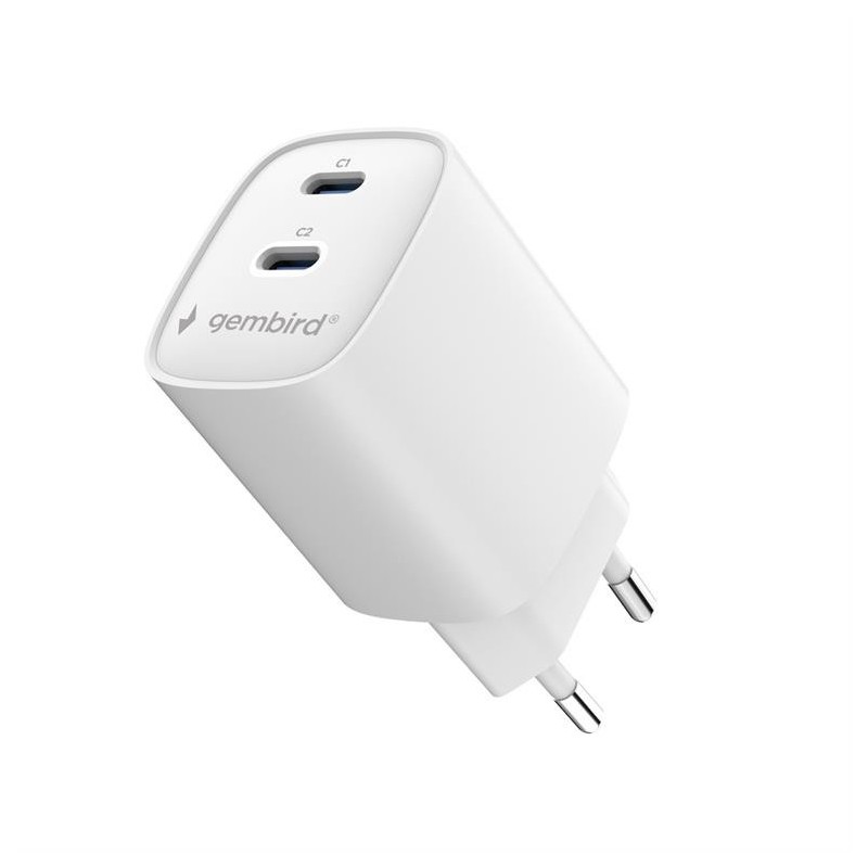 Ładowarka uniwersalna 2xUSB-C PD 45W biała | PartsPC.pl