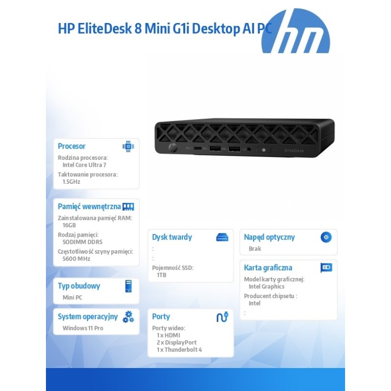 Komputer EliteDesk 8 Mini G1i U7-265T 1TB/16GB/W11P  998Z2ET | PartsPC.pl