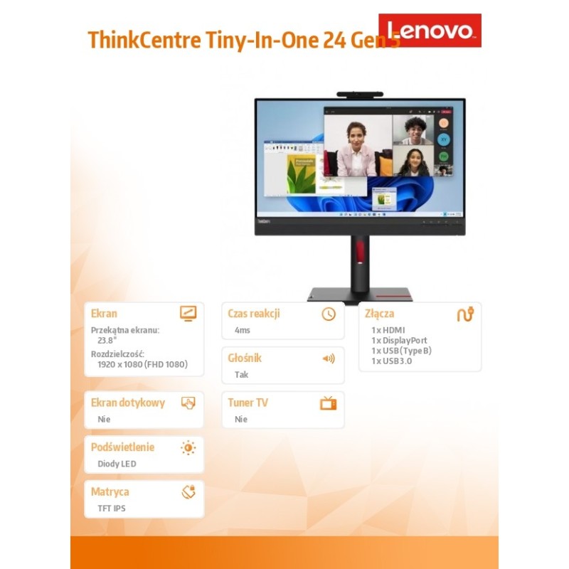 Lenovo Monitor 23.8 ThinkCentre Tiny-in-One 24 Gen 5 WLED wi… | PartsPC.pl