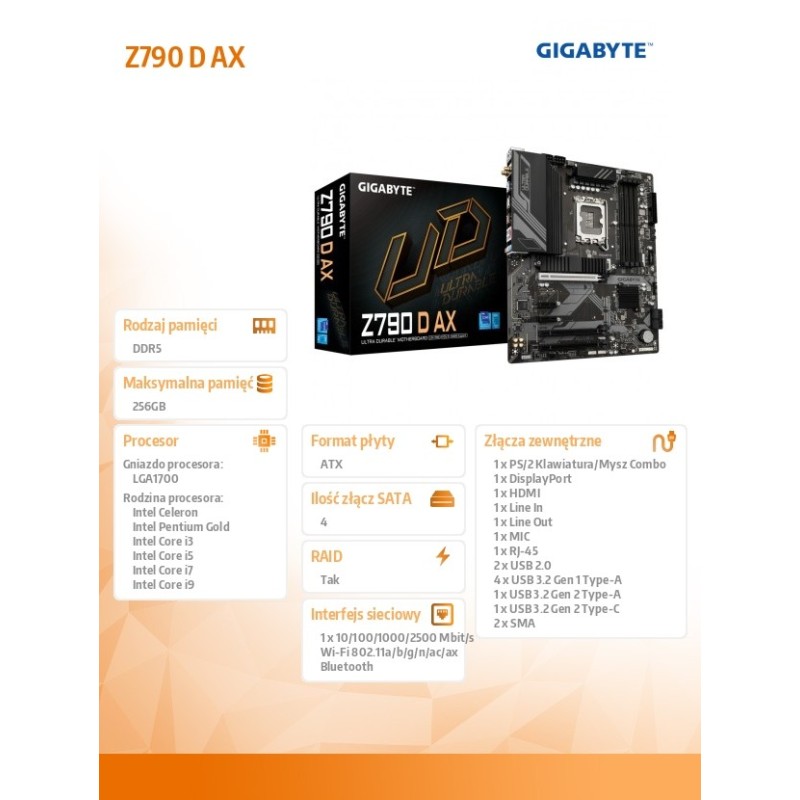 Gigabyte Płyta główna Z790 D AX s1700 4DDR5 HDMI/DP ATX | PartsPC.pl