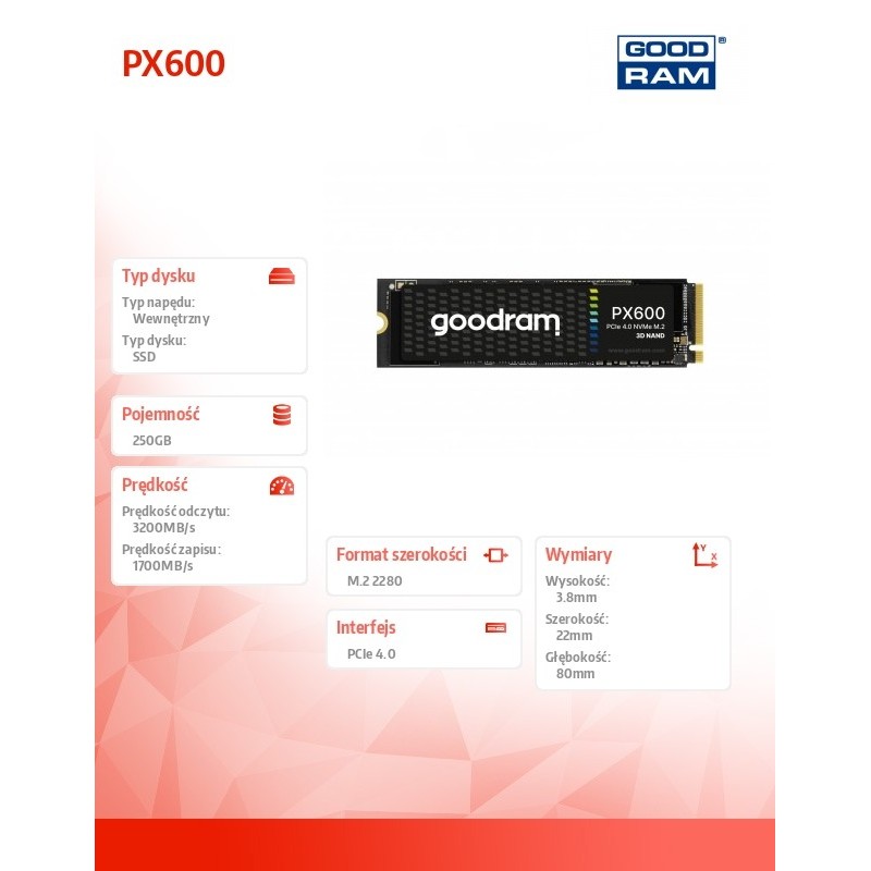 Dysk SSD GOODRAM PX600 250GB M.2 2280 PCIe NVMe (3200/1700 MB/s)