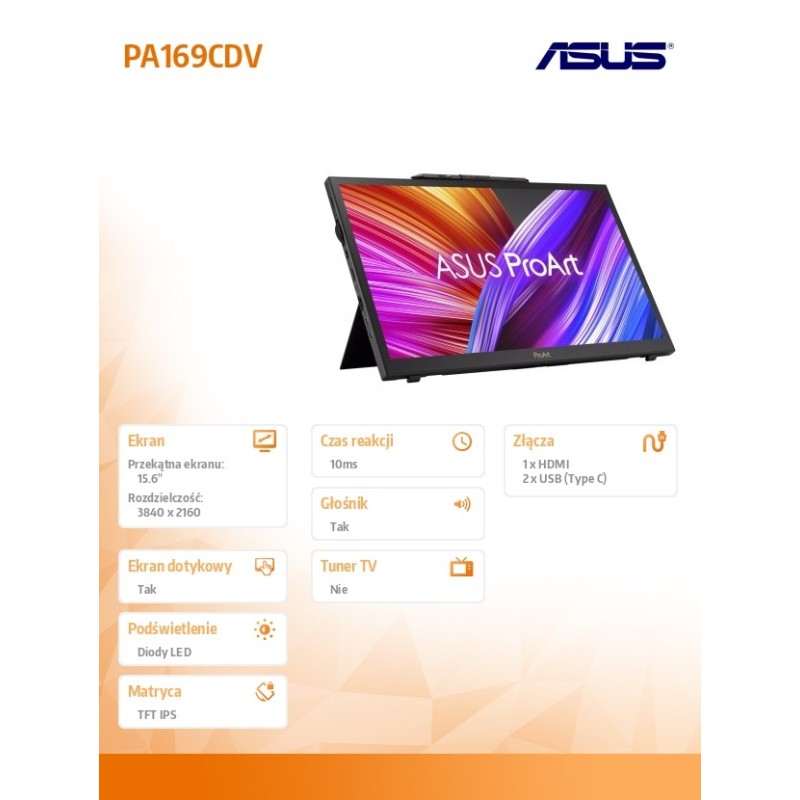 Monitor Asus 15,6" ProArt Display PA169CDV HDMI 2xUSB-C głośniki 2x1W