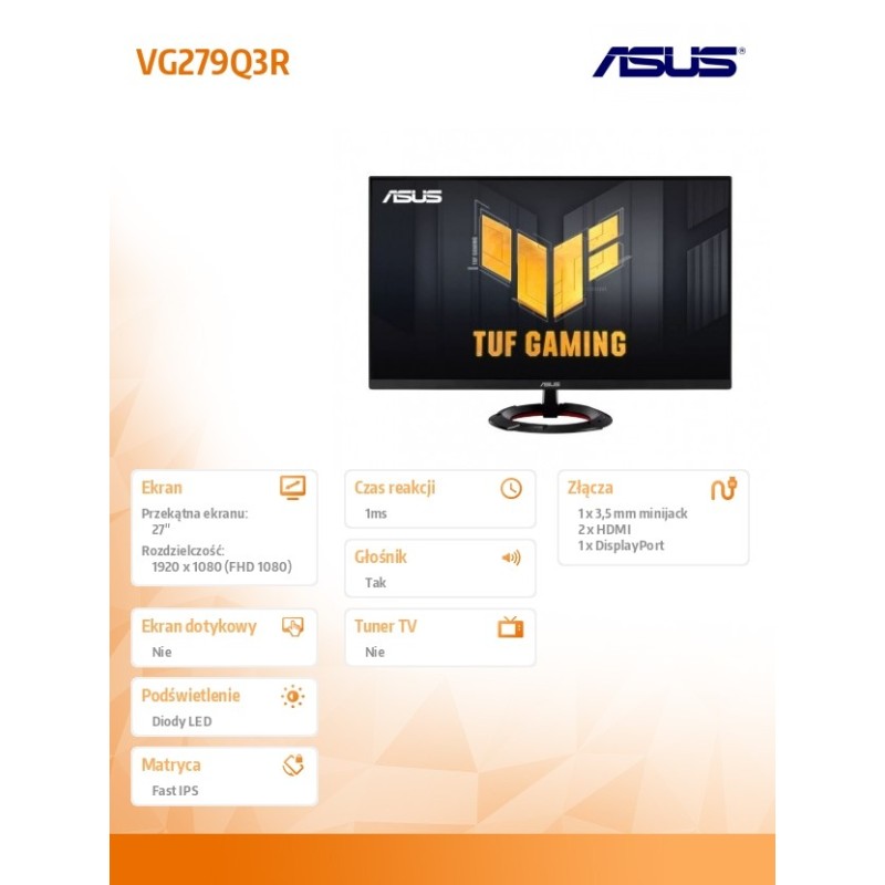 Monitor Asus 27" TUF Gaming VG279Q3R Fast IPS FHD 180Hz 2xHDMI DP głośniki