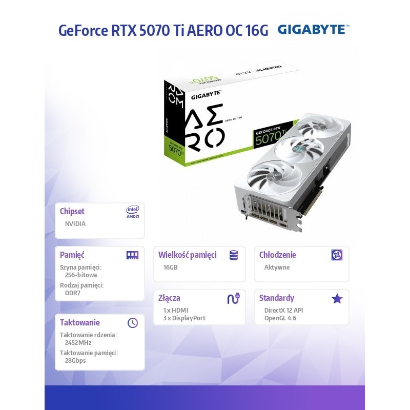 Karta VGA Gigabyte GeForce RTX 5070 Ti AERO OC 16G 16GB... | PartsPC.pl