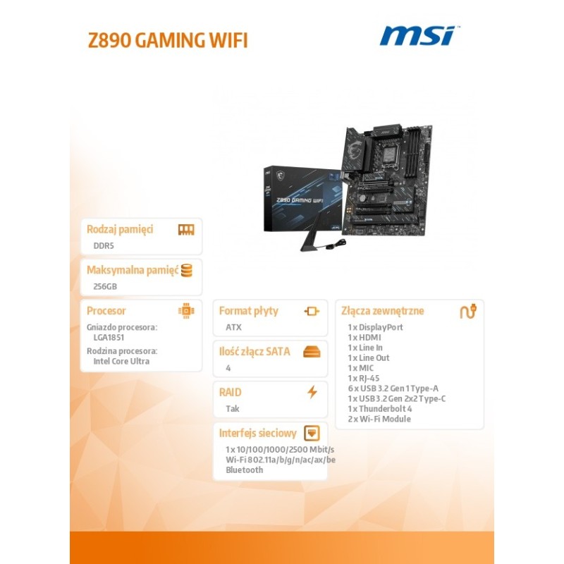 Płyta MSI Z890 GAMING WIFI | PartsPC.pl