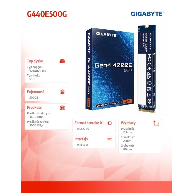 Dysk SSD Gigabyte Gen4 4000E 500GB M.2 2280 NVMe PCIe 4.0 x4… | PartsPC.pl