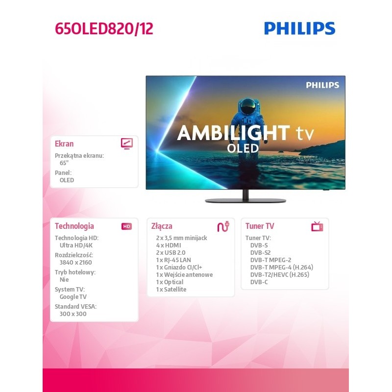 Philips Telewizor OLED 65 cali 65OLED820/12 | PartsPC.pl