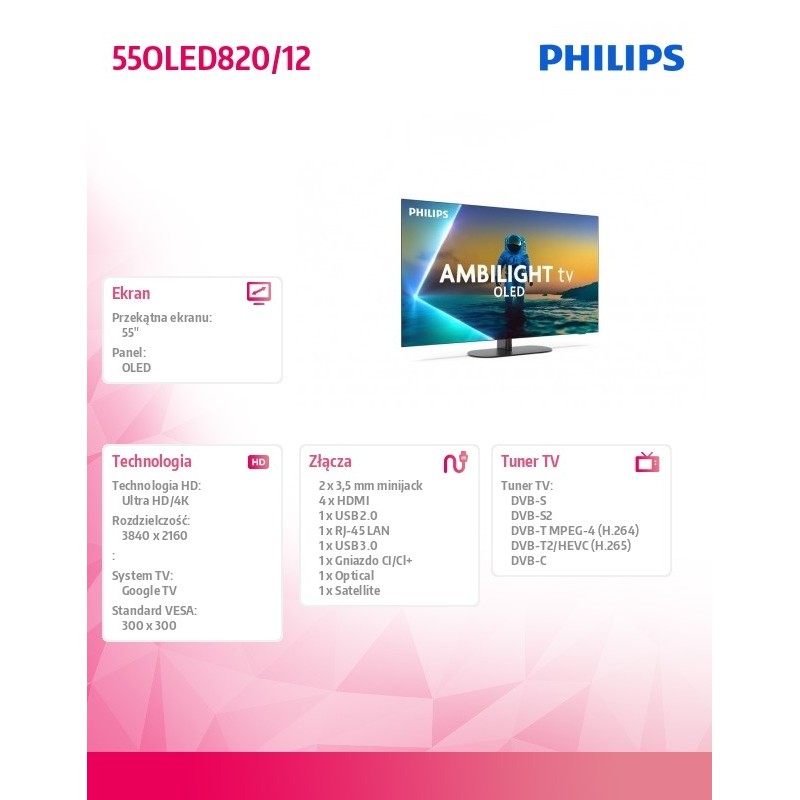 Philips Telewizor 55 cali OLED 55OLED820/12 | PartsPC.pl