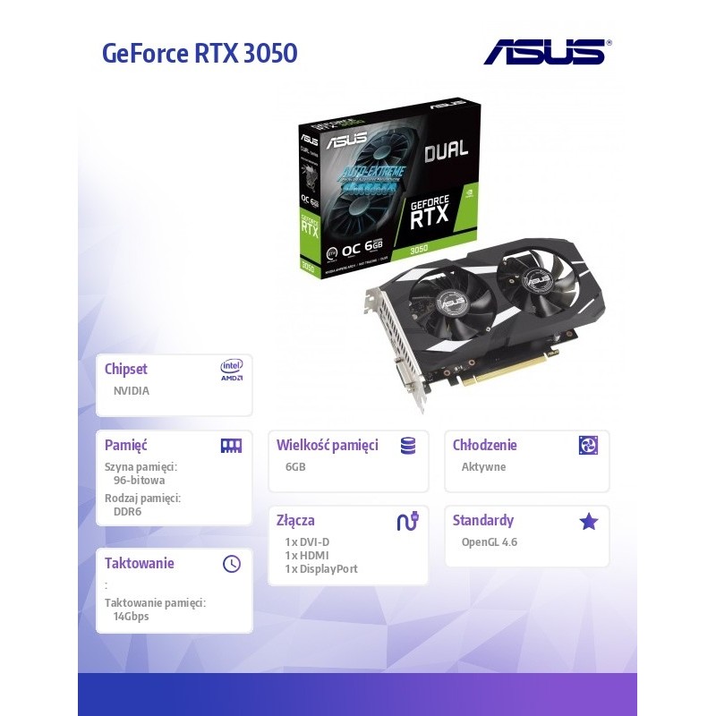 Karta VGA Asus Dual GeForce RTX 3050 OC Edition 6GB GDDR6 96… | PartsPC.pl
