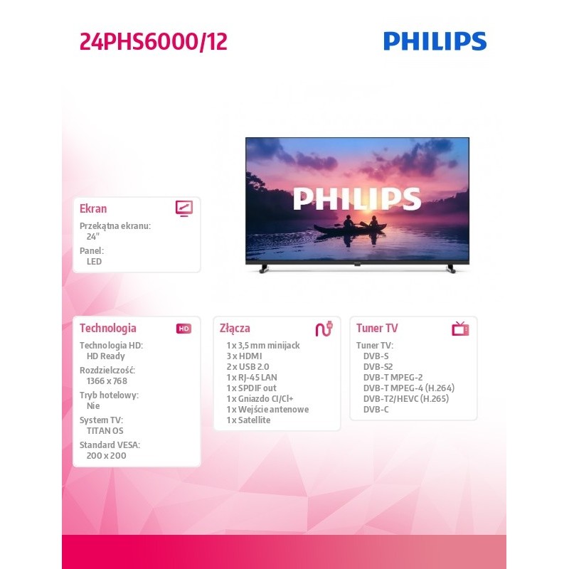 Philips Telewizor LED 24 cale 24PHS6000/12 | PartsPC.pl