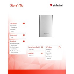 Dysk zewnętrzny Verbatim 1TB Store 'n' Go 2.5" srebrny USB 3… | PartsPC.pl